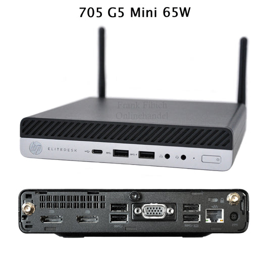 Mini PC HP EliteDesk 705 G5 Mini 65W Ryzen 3 / 5 - NVMe SSD - bis zu 64GB RAM - Win 11 Pro - WLAN/BT