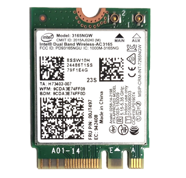 Intel M.2 NGFF WLAN module AC 3165 NGW 802.11ac Wi-Fi 5 BT 4.2 FRU 00JT497